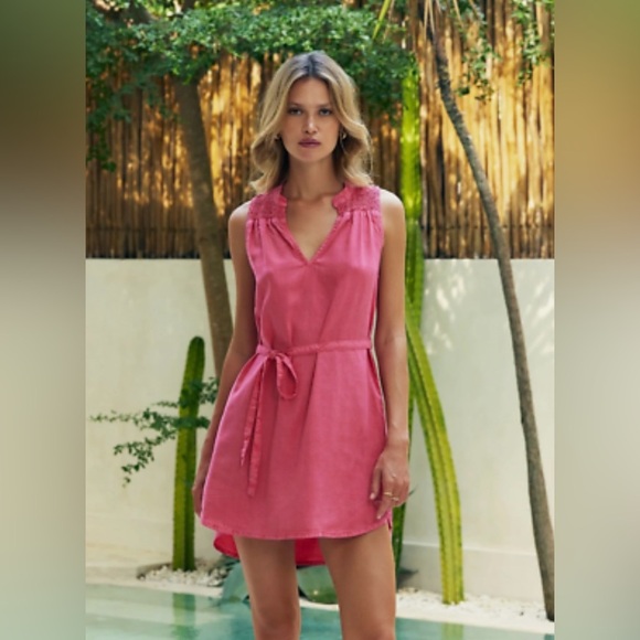 Bella Dahl NWT SZ M Pink Mini Dress, Sleeveless, Smocked, Yoked, Tencel - Picture 3 of 6